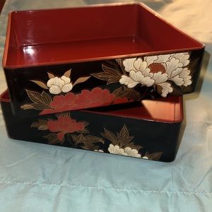 Antique Japanese stacking boxes set of two (hard plastic)